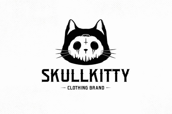 Skull Cat Halloween Logo Template
